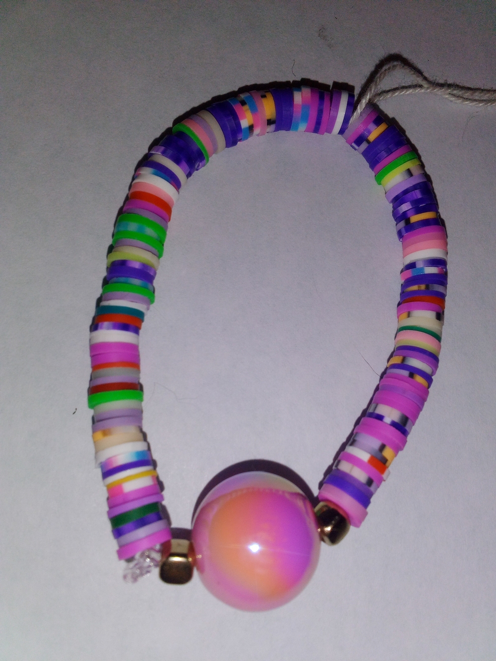 Colorful Heishi Disc Bracelet with Pink-Orange Bead